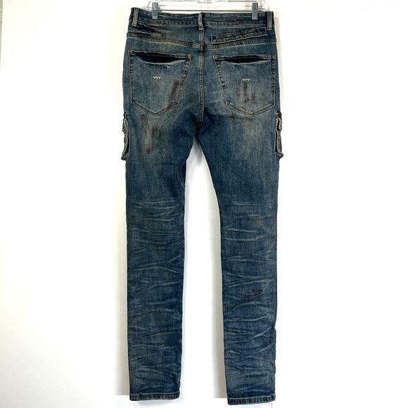 Bluecarats Spade Slim Fit Cargo Pockets Jeans Distressed Utility Punk - Picture 9 of 9